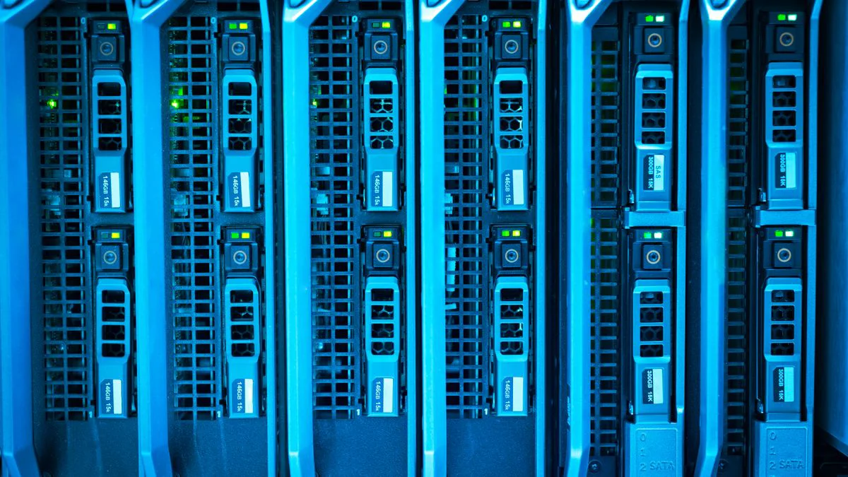 Beveiligingsanalist bekijkt serverlogs op een monitor