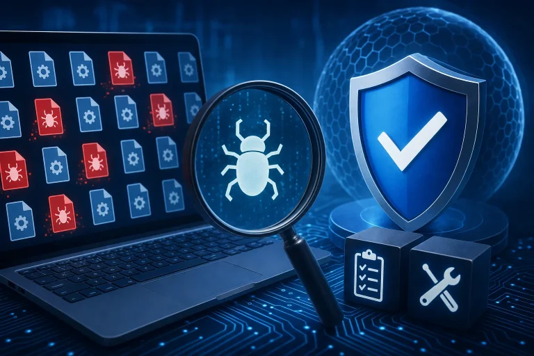 Laptop met beveiligingsmelding over false positives bij rootkitscans