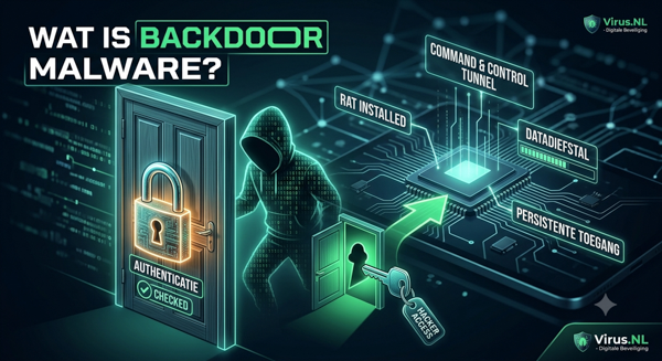 Backdoor malware aanval op computer Virus.NL