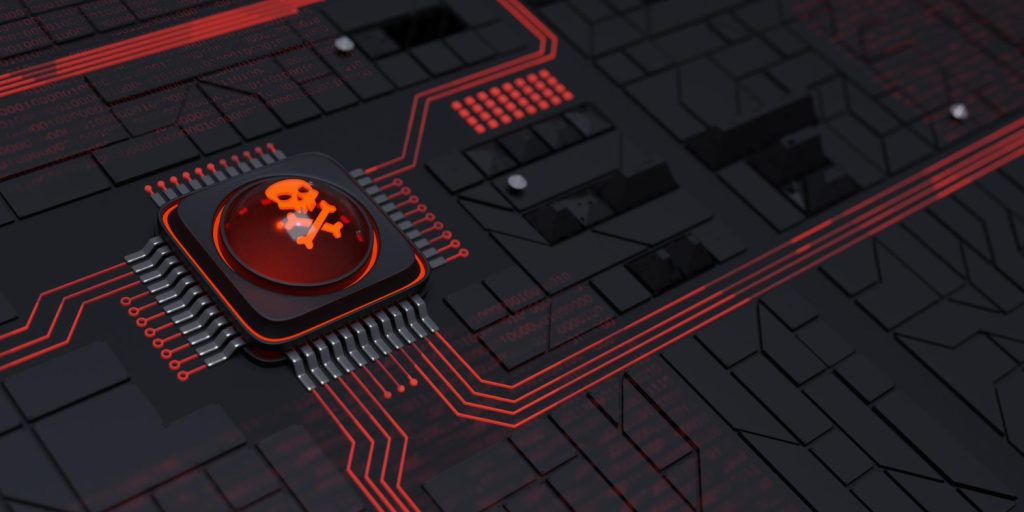 Concept van malware die de processor (CPU) van een computer kaapt voor cryptomining