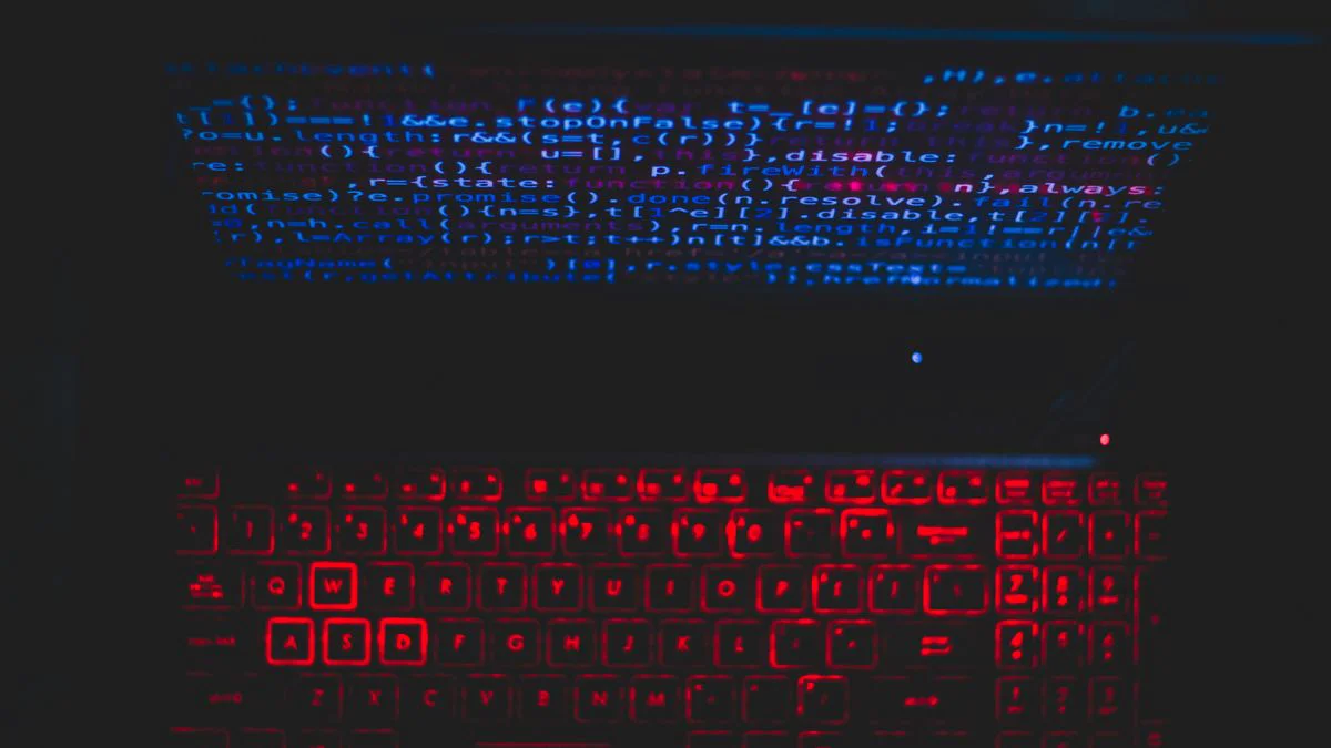 Laptop met beveiligingssoftware en technische code op het scherm