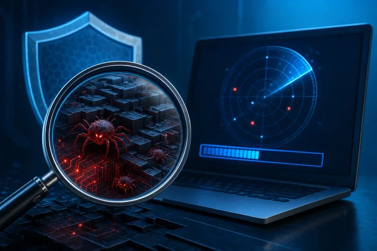rootkit scanner - Analist onderzoekt verdachte malwaremeldingen op een beveiligd scherm