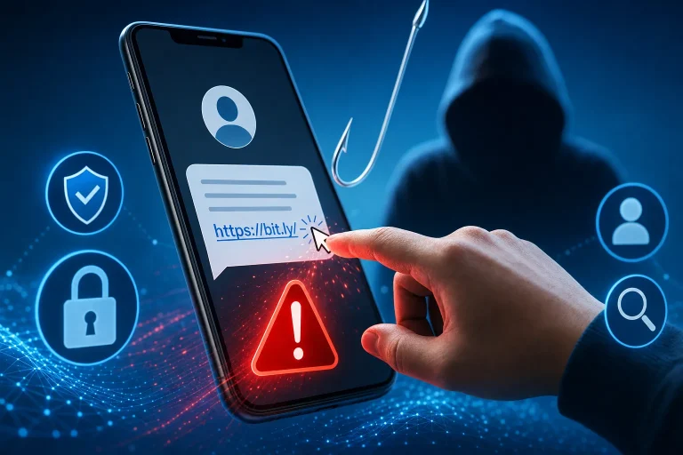 op smishinglink geklikt - Persoon met een smartphone in de hand die een ontvangen bericht bekijkt