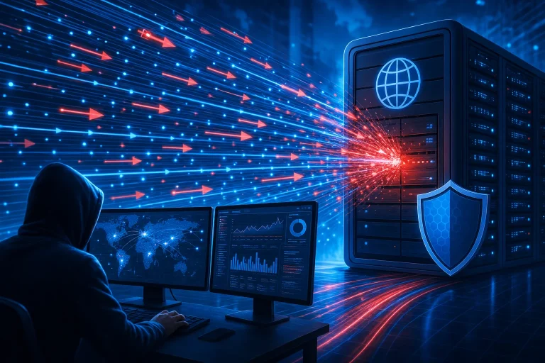 http dos aanval - Scherm met webserverlogs en beveiligingsanalyse op een laptop